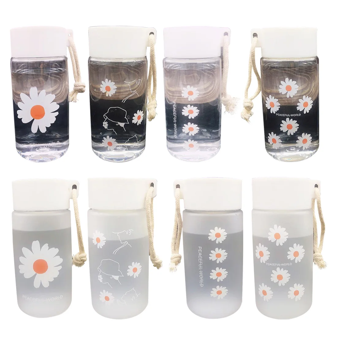 

Portable Water Cup 500ml Little Daisy Transparent Plastic Water Bottle BPA-Free Creative Frosted Water Bottle Travel Tea Cup