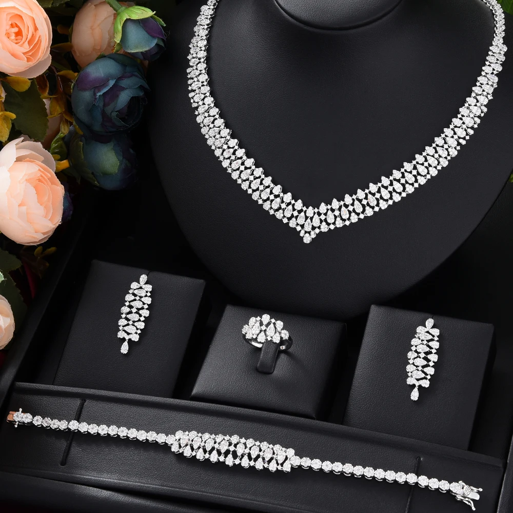 

Blachette High Quality Refined Elegant Necklace Earrings Bracelet Ring Jewelry Sets Bride Noble Women Bridal Wedding Party Gift