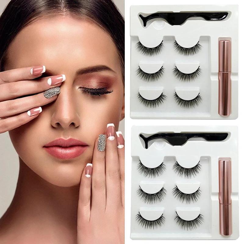 Магнитный Набор накладных ресниц без клея полные глаза 5 магнитов Многоразовые