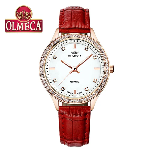 Мода Relogio Feminino лучший бренд класса люкс OLMECA женские часы водонепроницаемые наручные часы Стразы Reloj Mujer кожаный ремешок - Цвет: Rose Red band