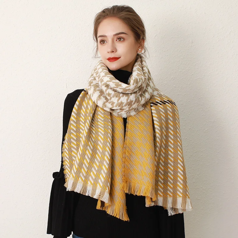British Style Winter Cashmere Scarf Women Thick Warm Pashmina Shawls Wraps Houndstooth Lady Blanket Echarpe Bufanda Hijab