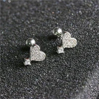1pc new titanium steel micro inlaid zircon earrings trend stainless steel peach heart lady fashion party earrings jewelry
