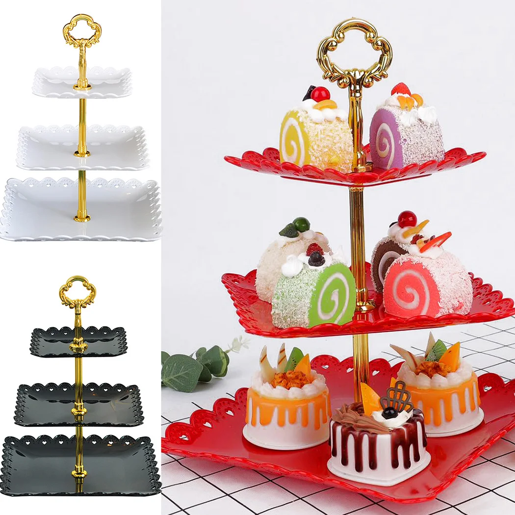 

3-Layer European Tray Holiday Party Fruit Plate Dessert Candy Dish Cake Stand Self-help Display Home Table Decoration Trays