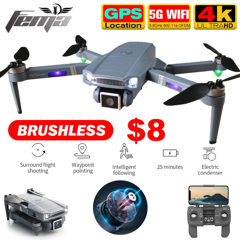 

FEMA S179 GPS Drone with Camera Hd 4K Long Distance Professional 5G WiFi FPV Brushless Motor Foldable RC Quadcopter Dron PK L900