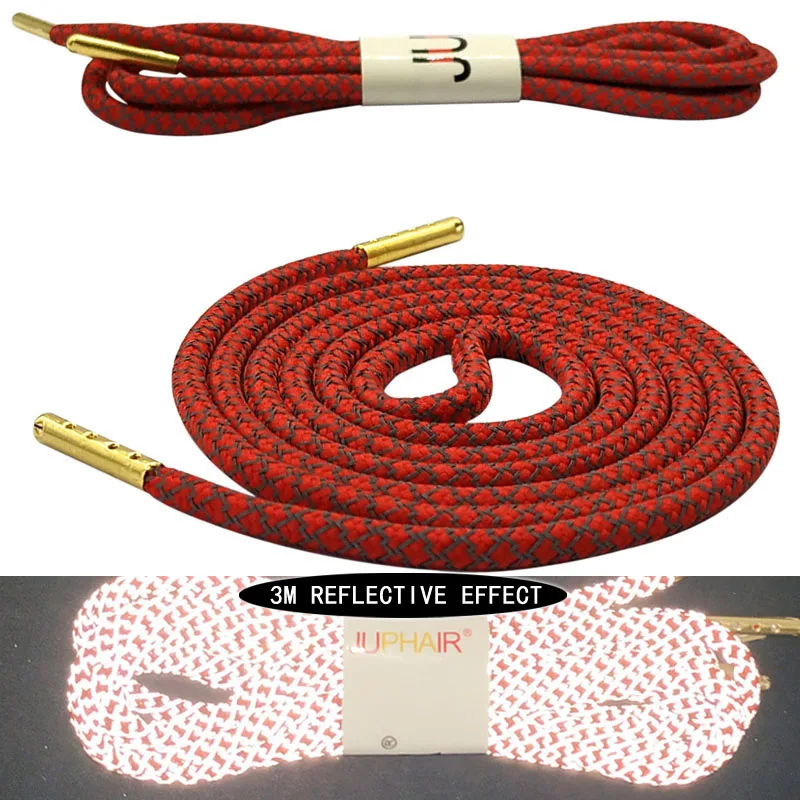 07 Big Red Juphair 60-160 см золотистого цвета с металлическим наконечником с фактурой спортивные шнурки 3м Reflective круглые шнурки для ботинок флуоресцентные шнурки для кроссовок веревка для шнурков - Цвет: 07 Big Red