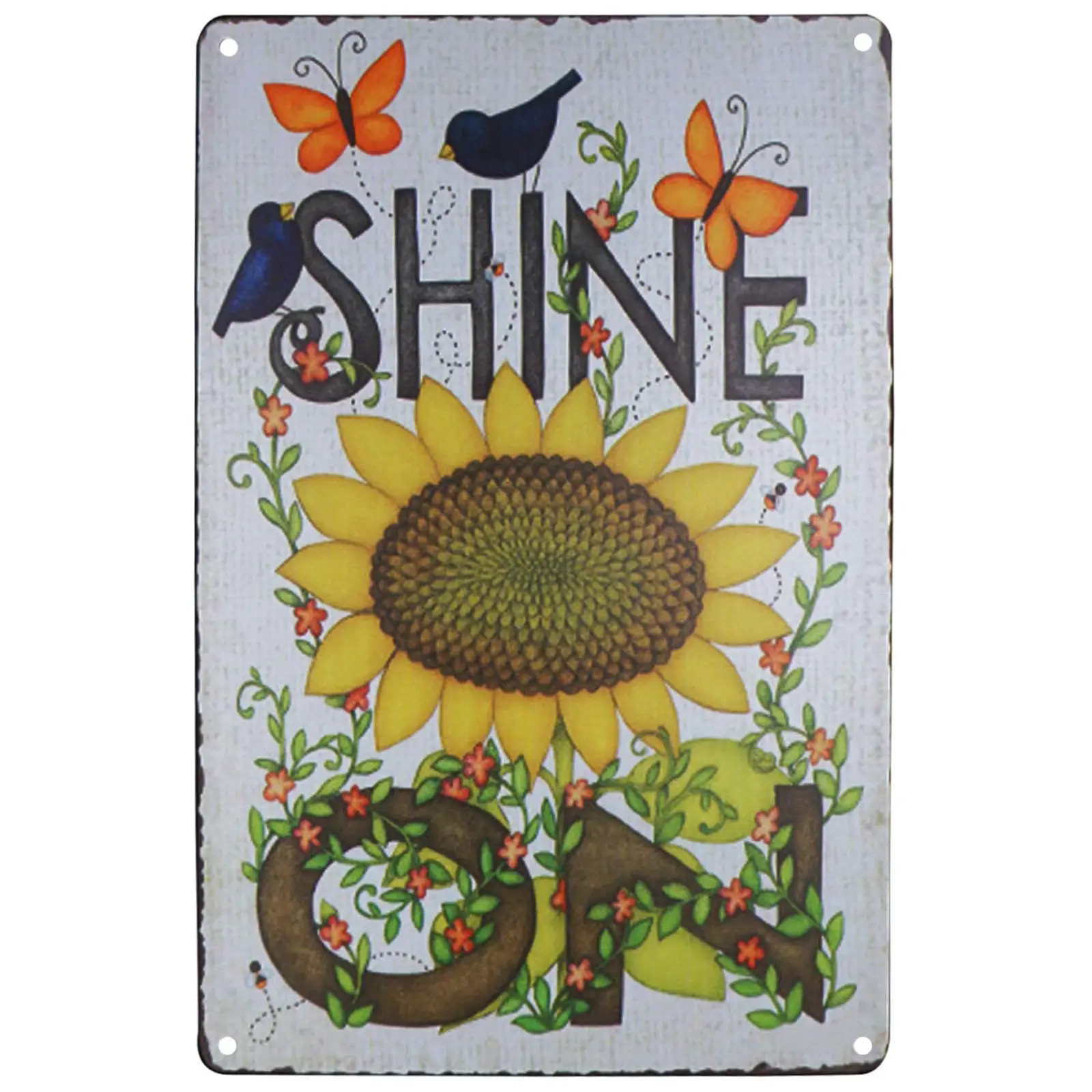 

Retro Butterfly Bird Garden Sunflowers Shine on Tin Bar Sign Country Farm Kitchen Wall Decor Art Signs Gift for Home Decoration