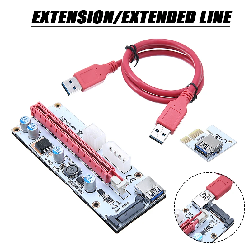 

POHIKS 1pc High Quality PCI-E 16X Adapter GPU Extender Riser Card With 60CM USB 3.0 Cable For Any 8 GPU Graphics Cards