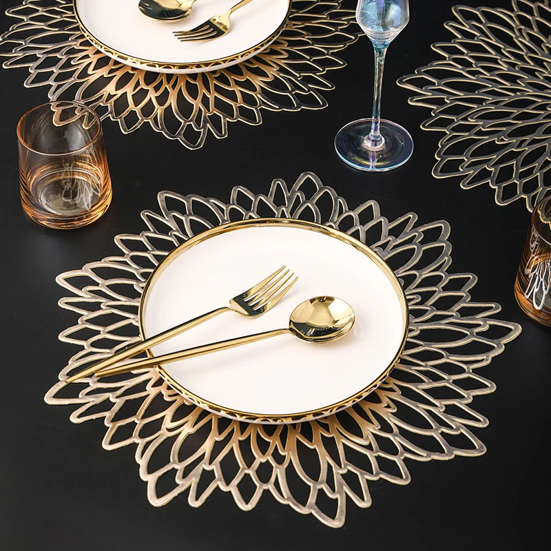 6/4PCS Round Placemats Restaurant Hollow PVC decoration Meal Mat Anti-hot Dining Table Line Steak Plate Pad Flowers | Дом и сад