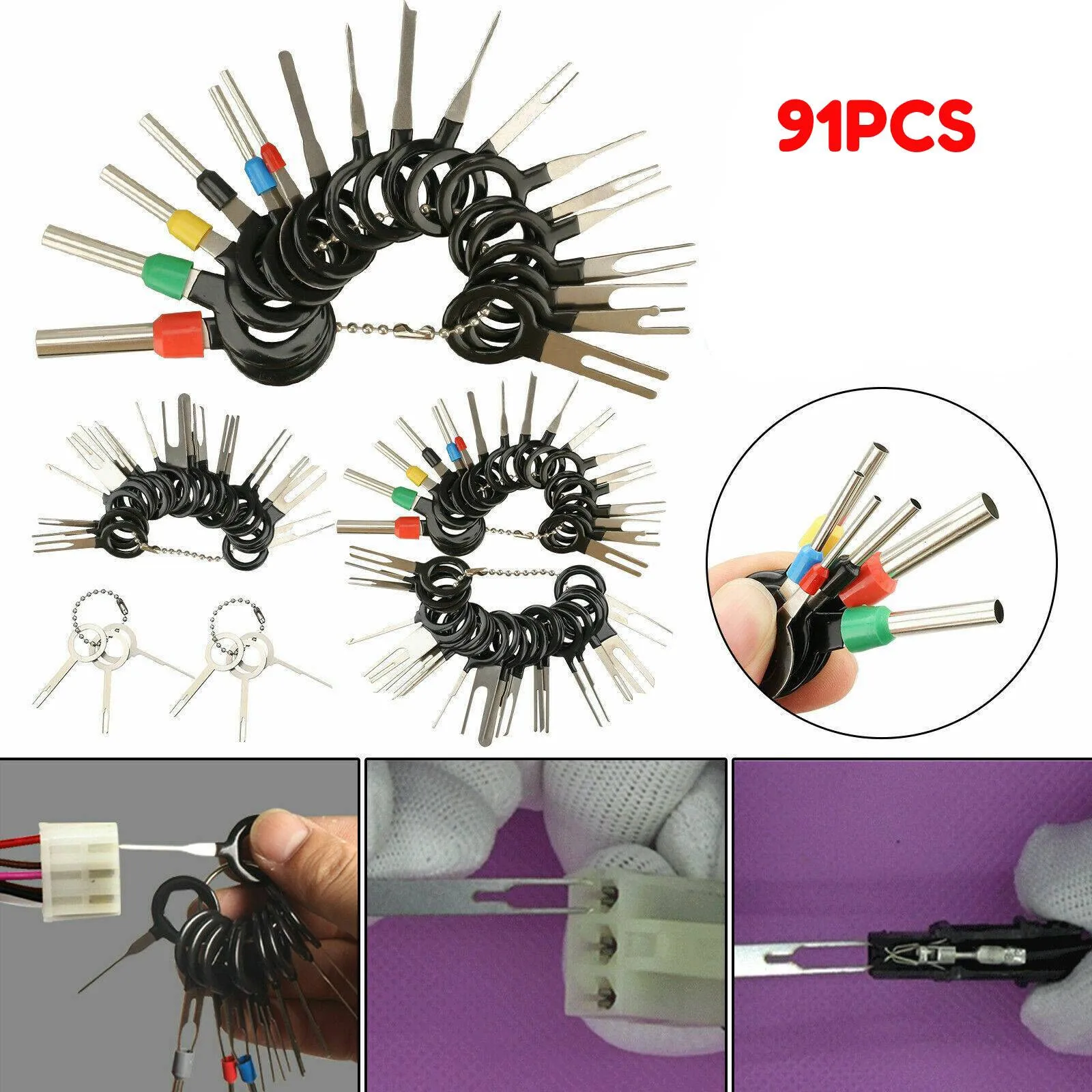 

91pcs Set Removal Tools Wire Terminal Connector Pin Electrical Wiring Stainless Steel 301
