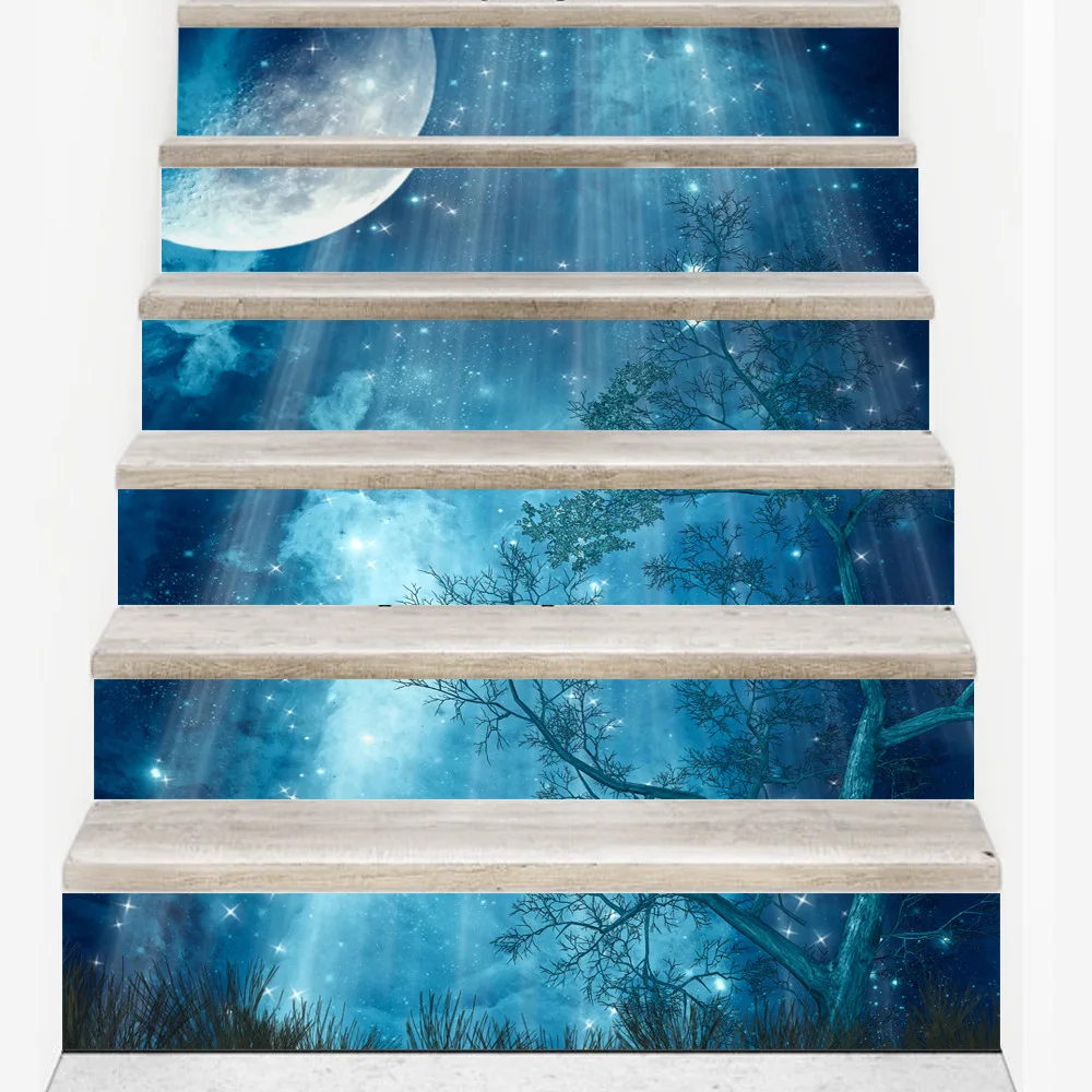 Самоклеящиеся 3D наклейки для лестницы украшения в лесу лунный свет Экологичная
