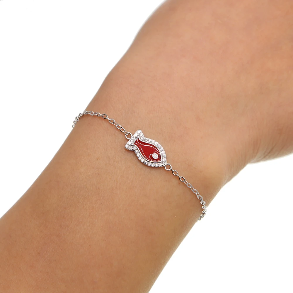 Браслет из серебра 925 пробы с красными рыбками|Гибкие и жесткие браслеты| |
