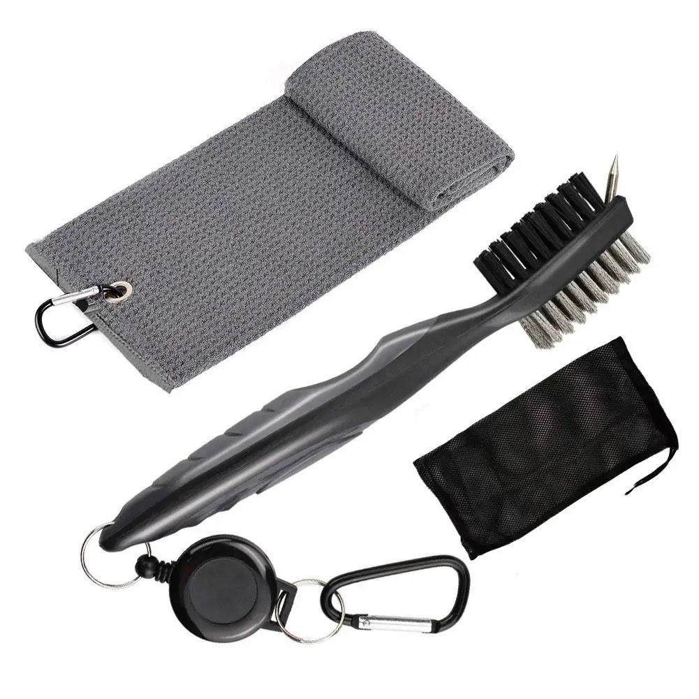 

Grey Golf Cleaning Kit Golf Towel Brush Two-piece Portable Storage Bag Outdoor Sports Cleaning Tool Easy Carry Golf Accessories