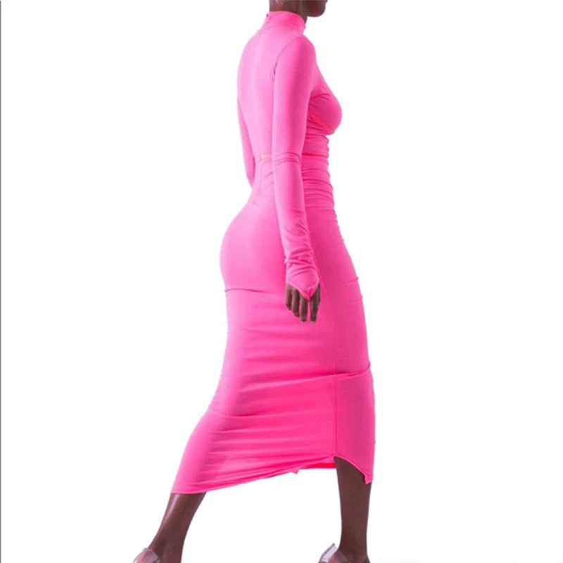 Хлопковое платье осень 2020 с высоким воротом уличная одежда винтажное Облегающее