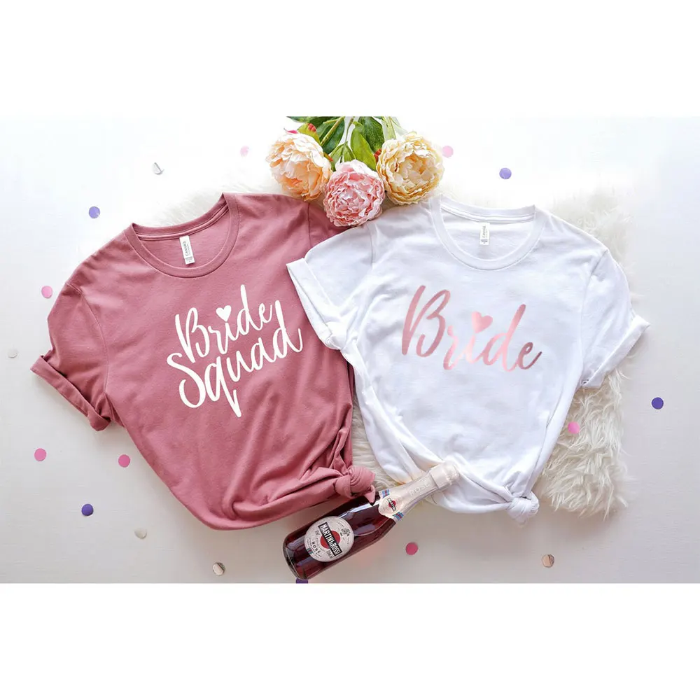 

Bridal Party T Shirt Bride Squad O Neck Tops Bachelorette Party Rosegold Print Casual Short Sleeve Harajuku Team Bridemaid Gifts