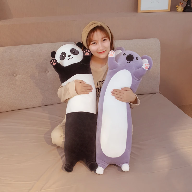 70-130cm Long Giant Panda Plush Toy Cylidrical Animal Bolster Pillow Koala Bear Stuffed Plushie Children Sleeping Friends Gift
