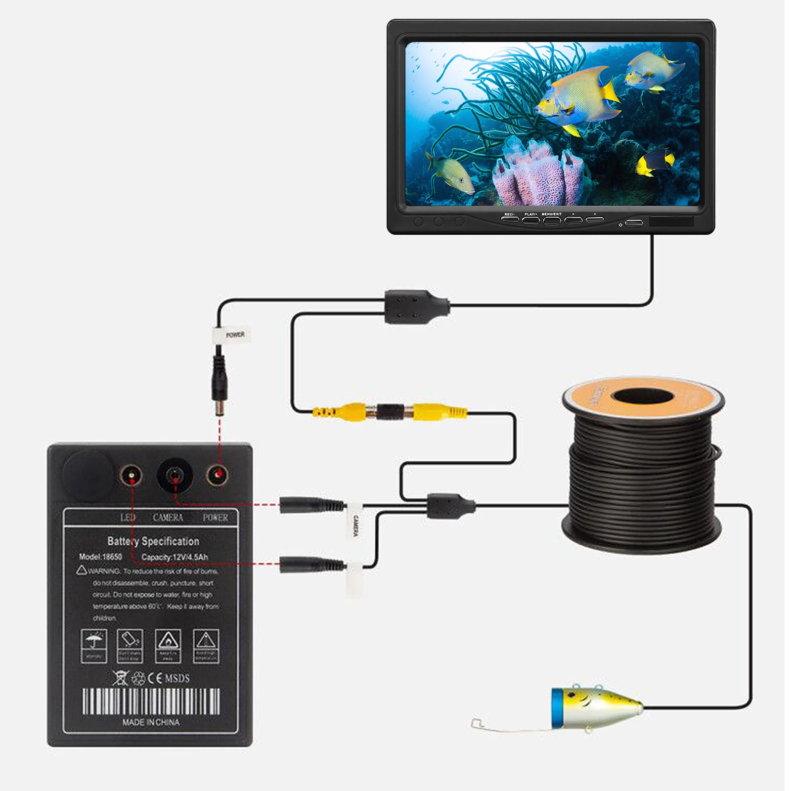 Купить Подводная рыболовная камера, рыбопоисковый прибор, 7 дюймов, 1200 ТВЛ, 12 инфракрассветодиодный светодиодных ламп, 15 м/30 м/50 м, для подледной и мо...