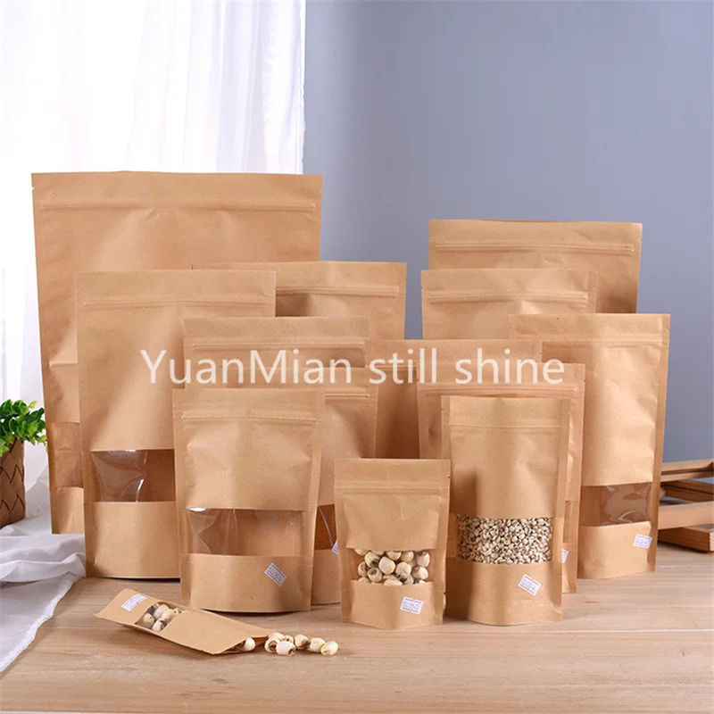 

20pcs Stand up Kraft Paper + Foil Inlay Zip Lock Bag High Barrier Powder Nuts Coffee Tea Kitchen Spice Heat Sealing Pouches