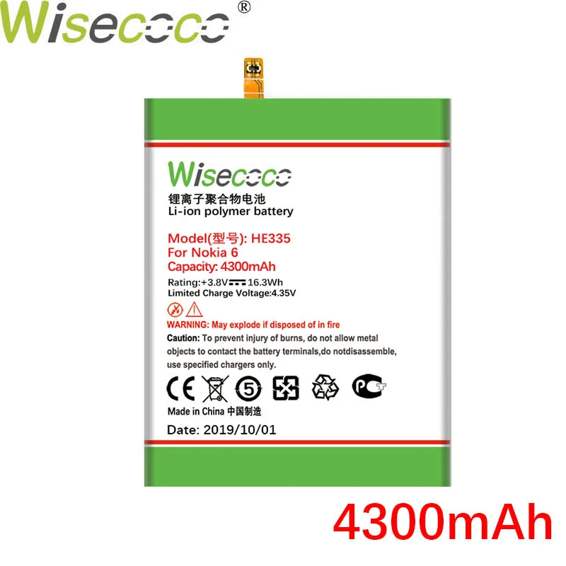 WISECOCO 4300 мАч HE335 аккумулятор для nokia 6 nokia 6 N6 TA-1000 TA-1003 TA-1021 TA-1025 TA-1033 TA-1039 TA-телефон с номером отслеживания