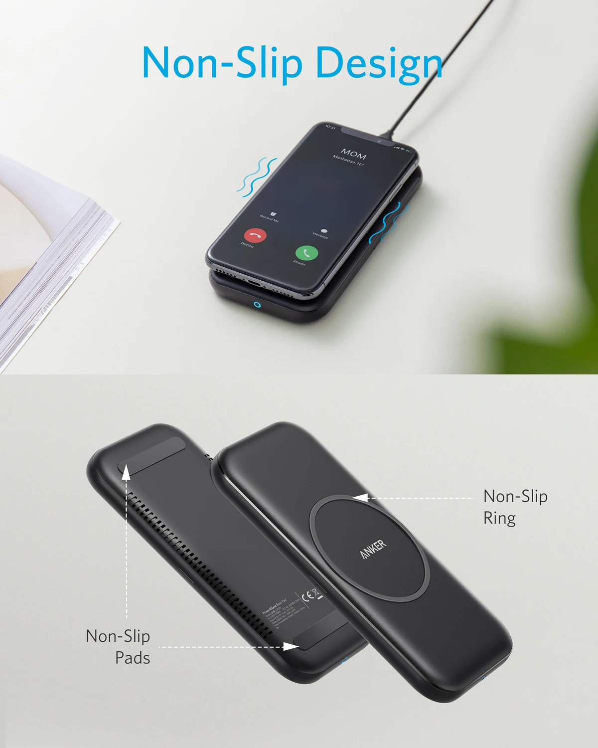 Беспроводное зарядное устройство Anker PowerWave Base Pad сертификация Qi 7 5 Вт для iPhone 11 10