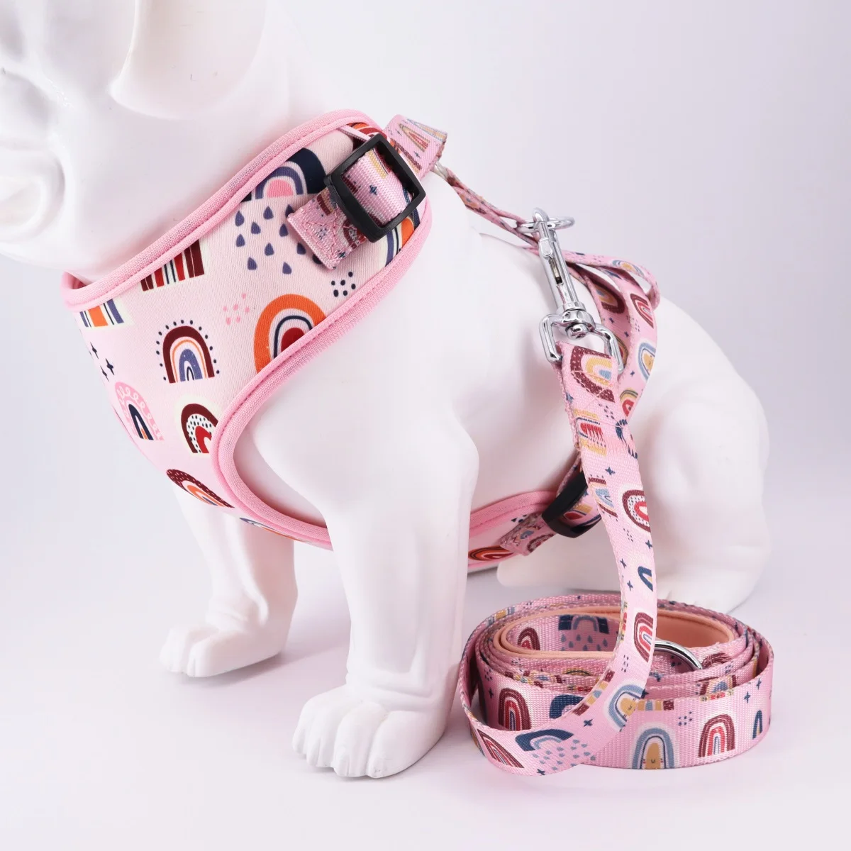 

New rainbow dog harness for big, small dog by cotton collar bowtie with siliver metal buckle