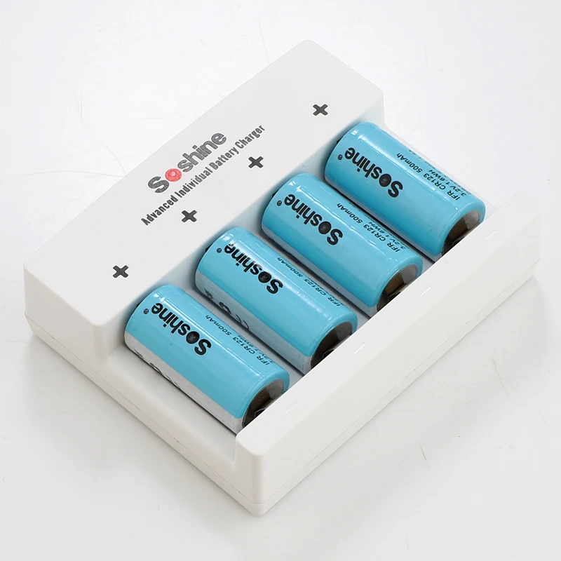 Soshine 500mAh RCR123 battery Rechargeable LiFePO4 16340 Battery with RCR123 CR2 16340 battery Charger