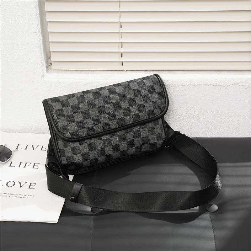 

VICUNA POLO Vintage Fashion Brand Leisure Plaid Mens Leather Messenger Bag Casual Business Sling Side Crossbody Shoulder Bag New