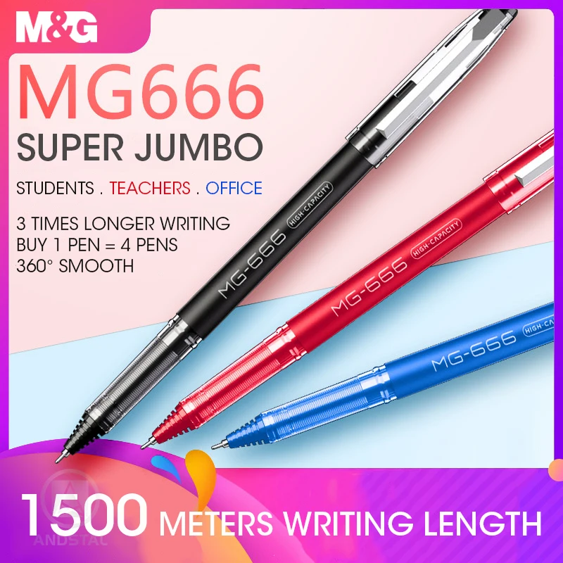 

Ручка гелевая M & G Jumbo, 1500 м, 0,5 мм, 12 шт./корт., черная, синяя, красная