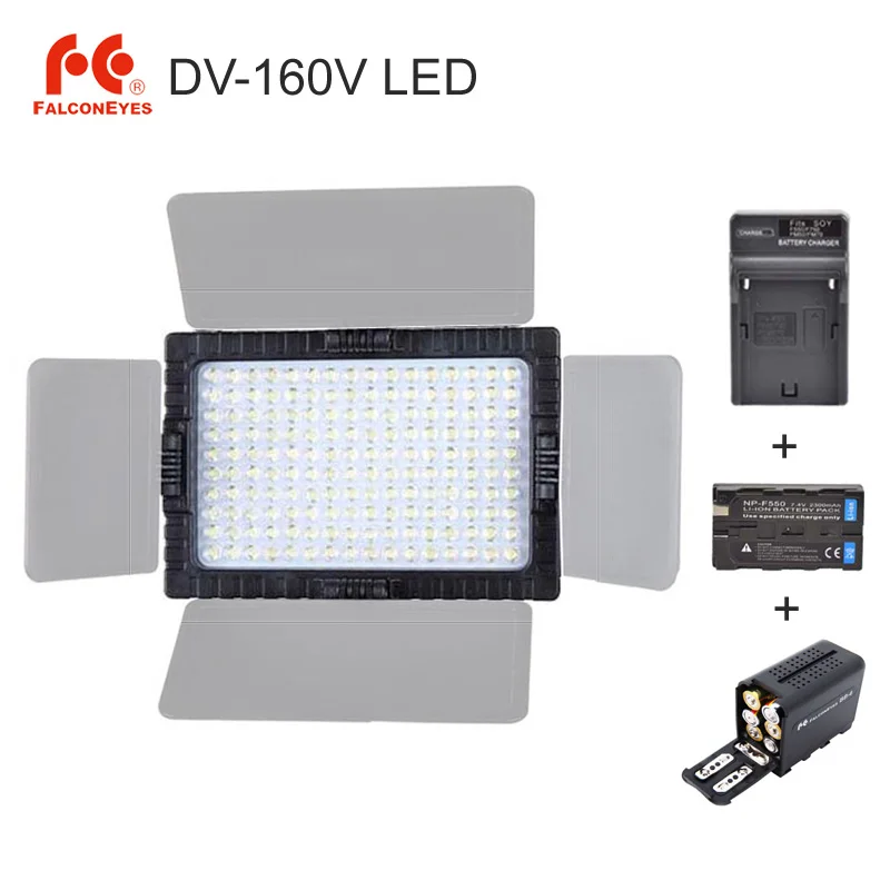 FalconEyes DV 160V CRI95 + 160 LED Video Lamp Camera светильник Bulb Photo ing 5500K аккумулятор 2300mAh чехол для