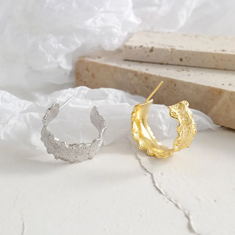 

YPAY 100% Real 925 Sterling Silver Stud Earring for Women Female Korea INS Wave Wide Earring Brinco Fine Party Jewelry YME642