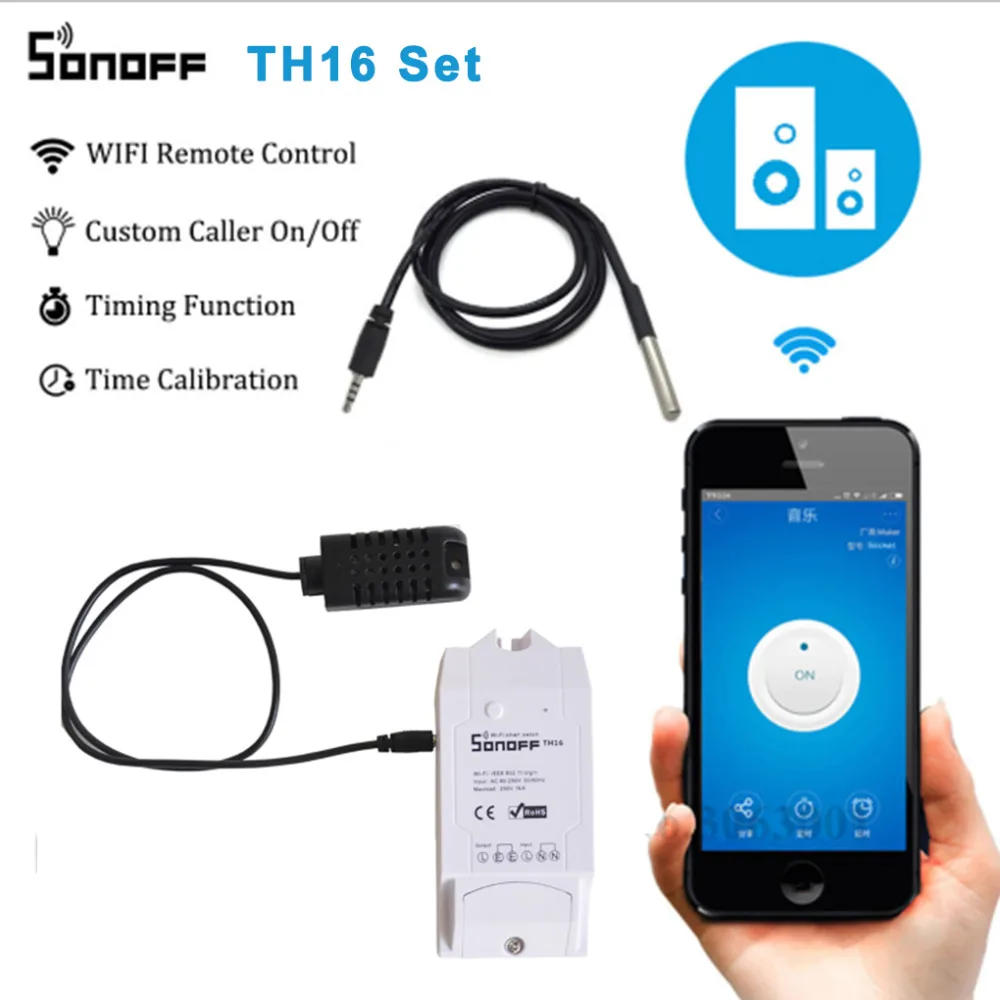 Sonoff TH16 умный Wifi переключатель мониторинг температуры и влажности Wifi умный переключатель домашней автоматизации совместим с Google Home