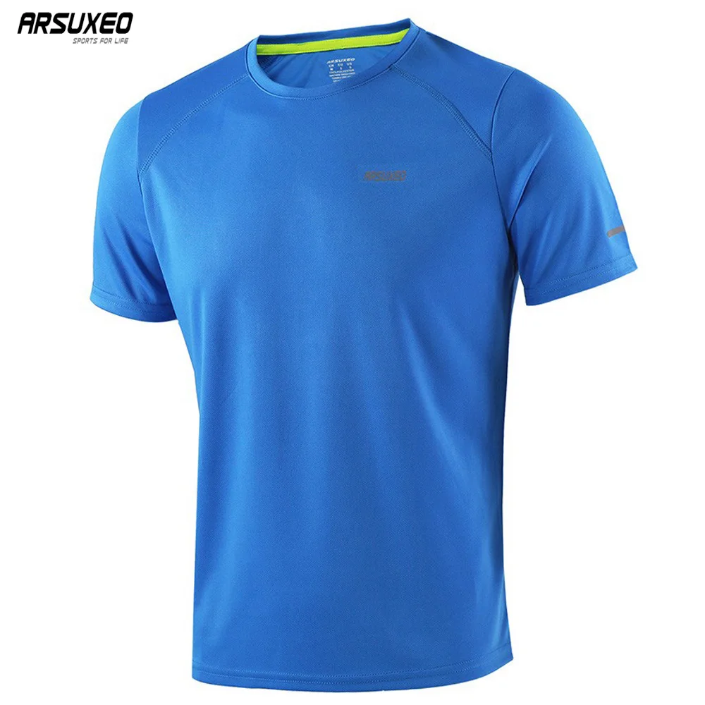 ARSUXEO Summer Men's Running Shirts Short Sleeves Sports Jersey Training Gym Crossfit Fitness Dry Fit T Shirt Clothing T1602  - buy with discount