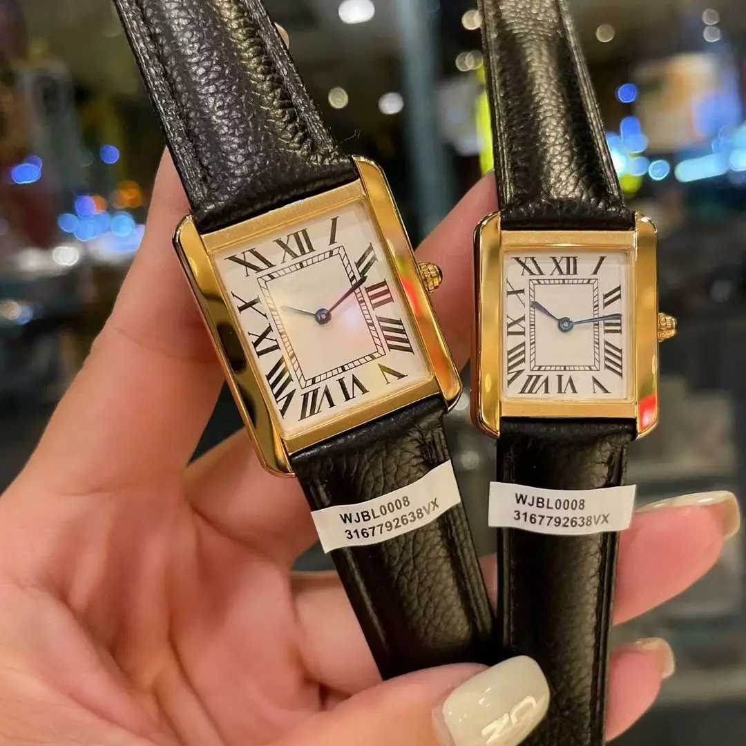 

Часы наручные женские кварцевые, люксовые водонепроницаемые из нержавеющей стали с сапфировым черным кожаным ремешком, 24 мм, 27 мм