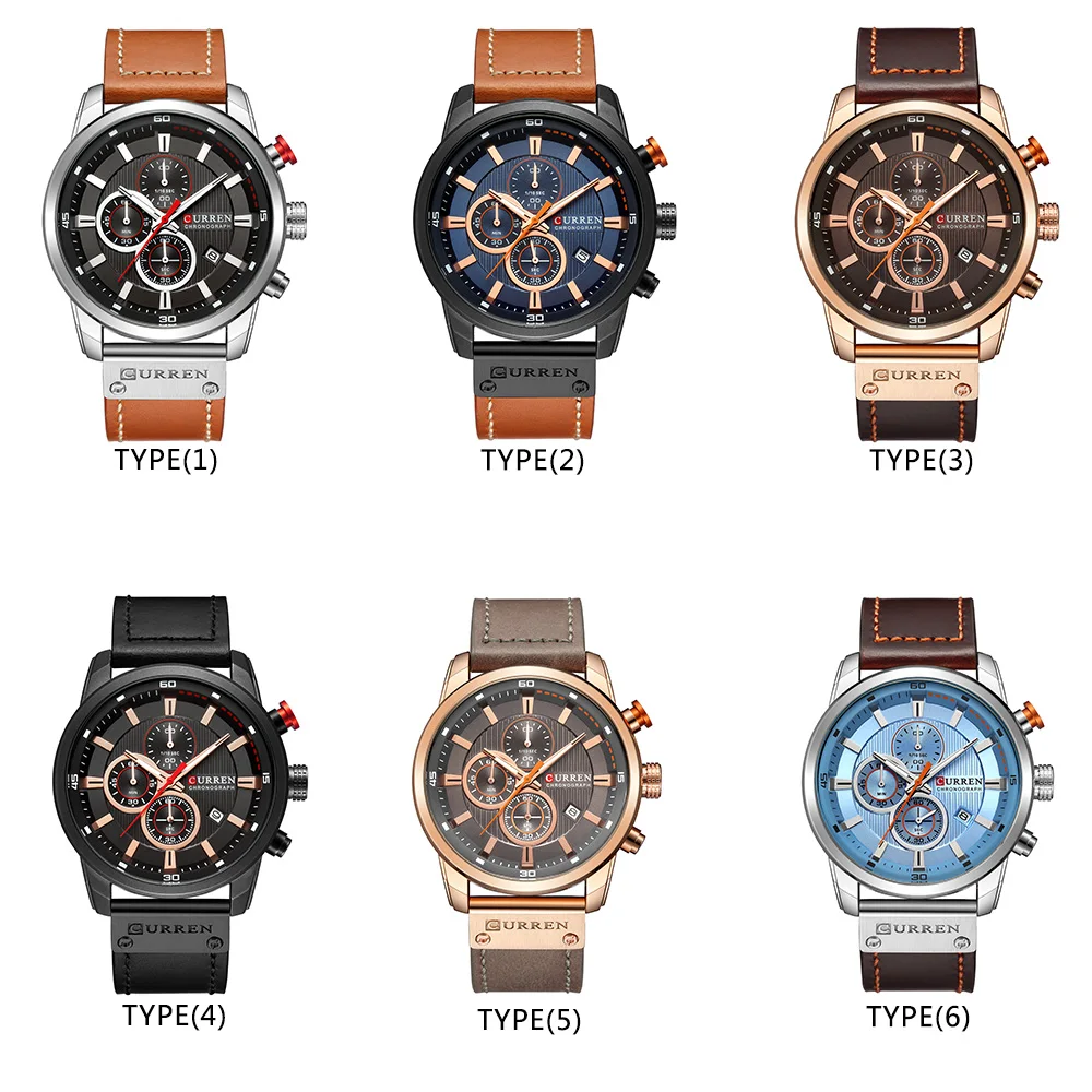 

8291 Chronograph Mens Watches Top Brand Luxury Fashion Casual Waterproof Date Genuine Leather Sport Military Male Clock