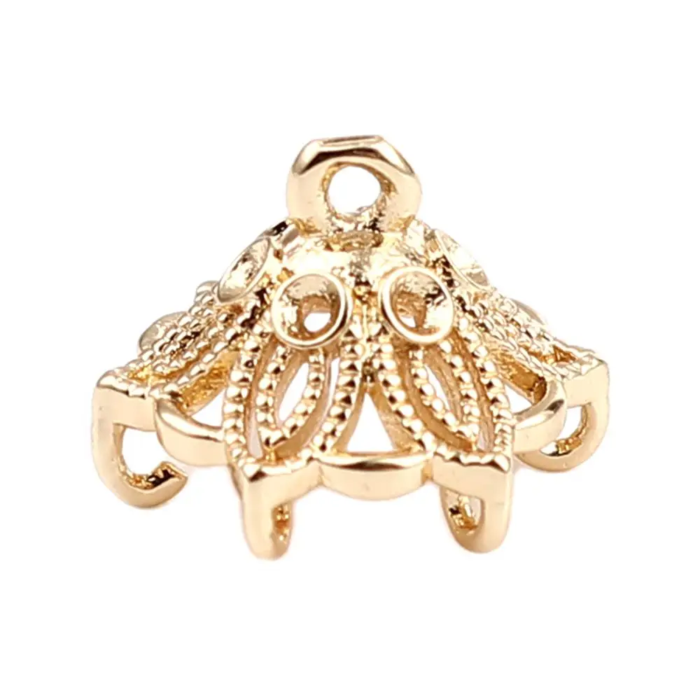 

DoreenBeads Copper Beads Caps Flower Gold Color Filigree DIY Making Earring Jewelry (Fit Beads Size: 12mm Dia.) 11mmx8mm,10PCs