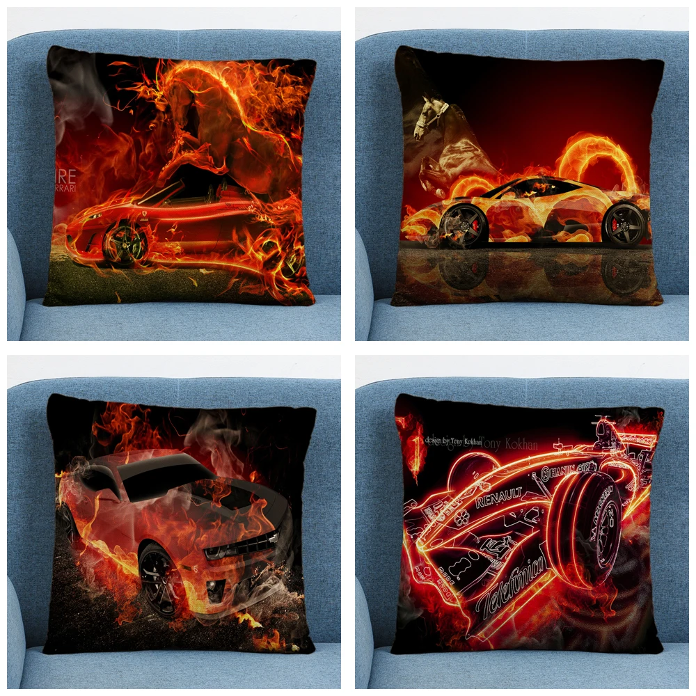

Flame Car Geometric Cartoon 45X45CM Linen Cushion Cover Pillow Case for Home Sofa Car Decor Pillowcase Car 45X45CM