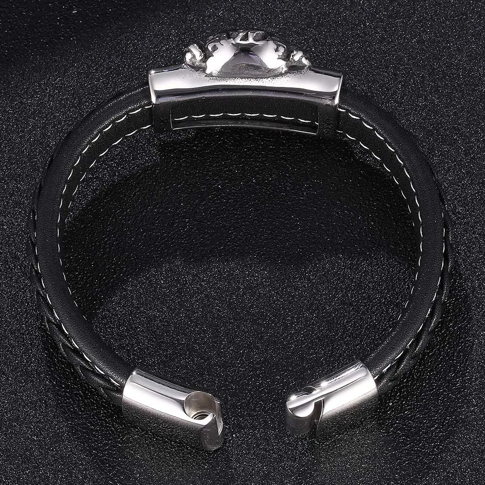 

Punk Bangles Skeleton Skull Ornament Black Leather Bracelets For Men Cuff Bangle Wristband Jewelry Gifts BB0896