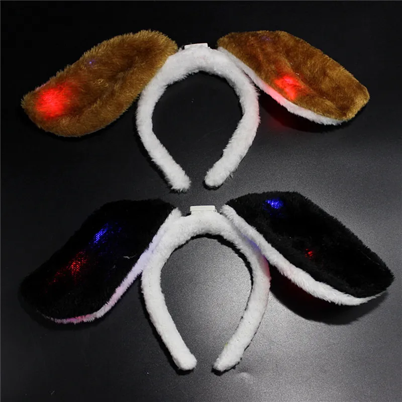 

New Dog Ears LED Light Up Glowing Headband Plush Flashing Hairbands Halloween Glow Party Supplies Wedding