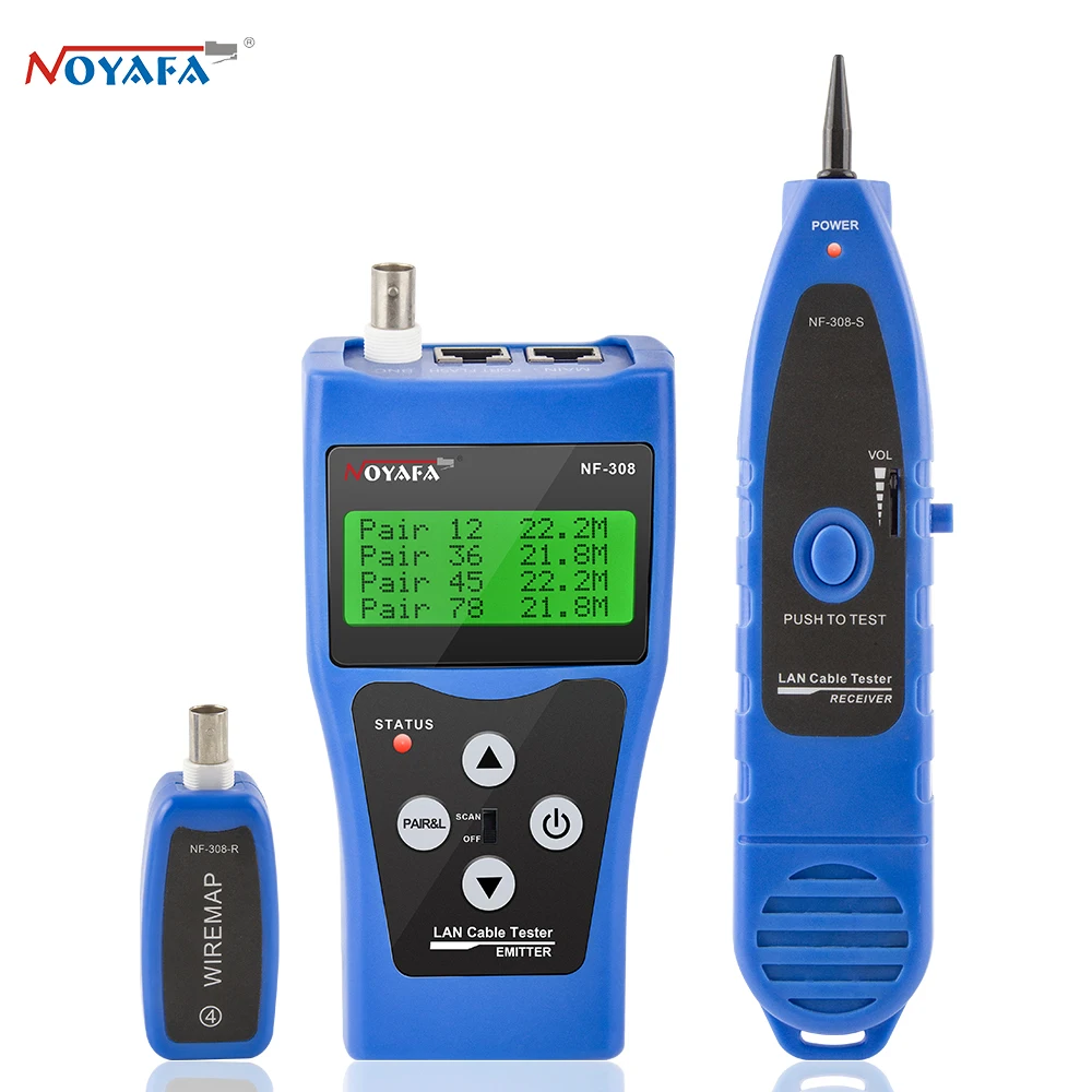 Noyafa Nf308 Medida de Rede Lan Cabo Comprimento Cabos Teste Continuidade Fio Rastreador Rj45 Rj11 Ethernet Cabo Tester Azul Ferramentas de rede