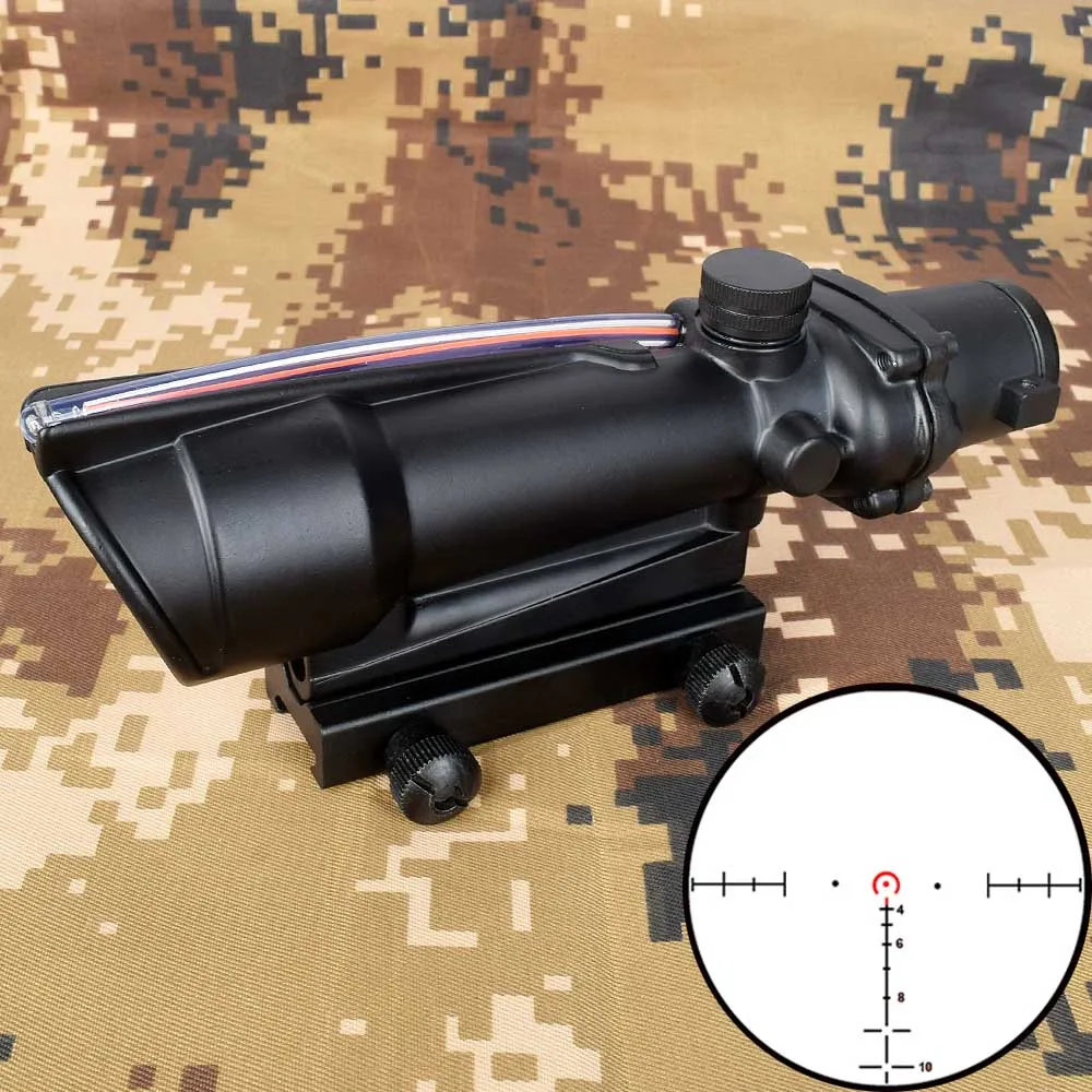 Бежевый ACOG 5x35 Hunting Riflescope Dual Illuminated Chevron Red Green Cross Fiber Scope Reticles Tactical Rifle Optical Sight - Цвет: Бежевый