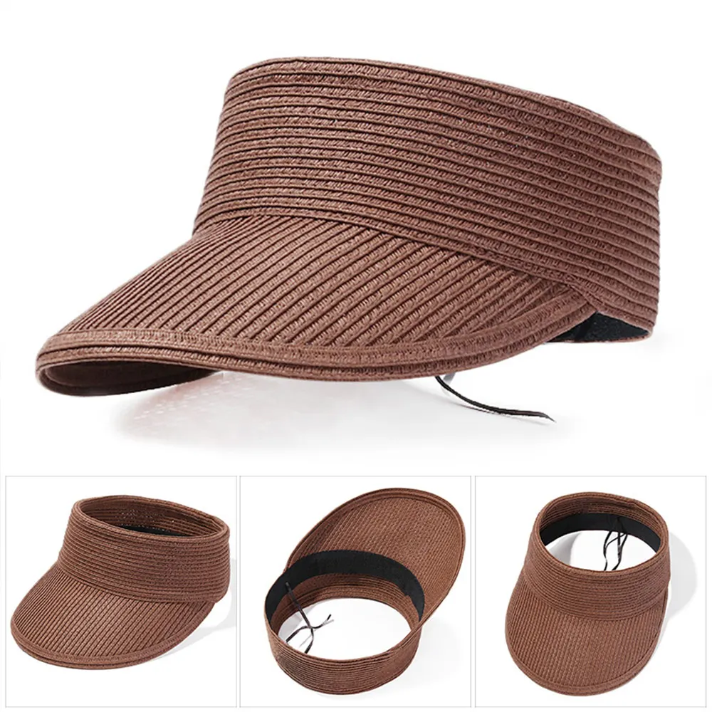 2021 Women's Summer Hat Foldable Portable Beach Straw Cap Sun Visors Protection Outdoor Sport Fishing Wide Brim Female | Аксессуары
