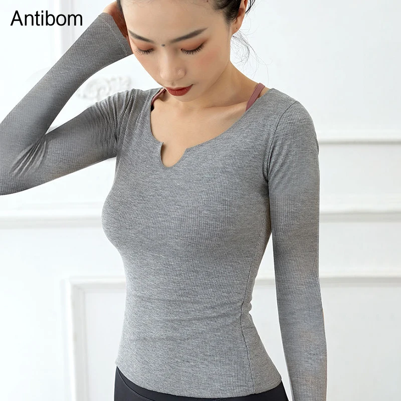 

Antibom Women Yoga Clothes Fitness Sport Shirt Workout Running Long Sleeve Gym Top with Elastic Tight T-shirt