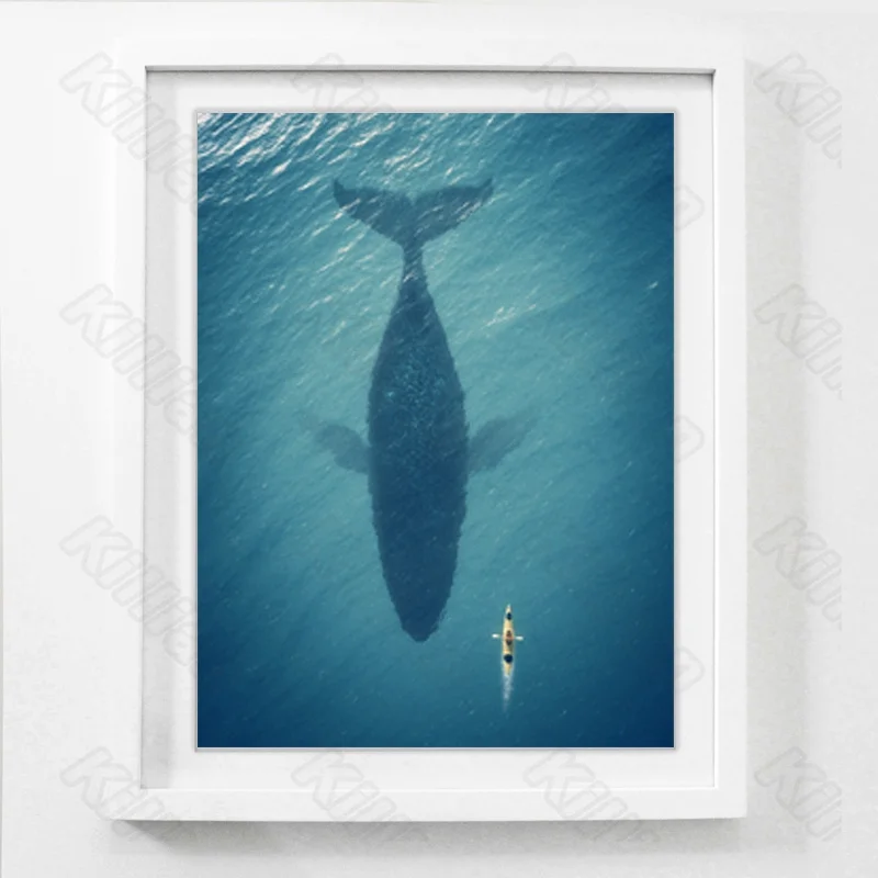

Seascape Style Mural Sea Surface Rowing Whale Frameles Poster Home Residential Bedroom Decoration Living Room Canvas Painting