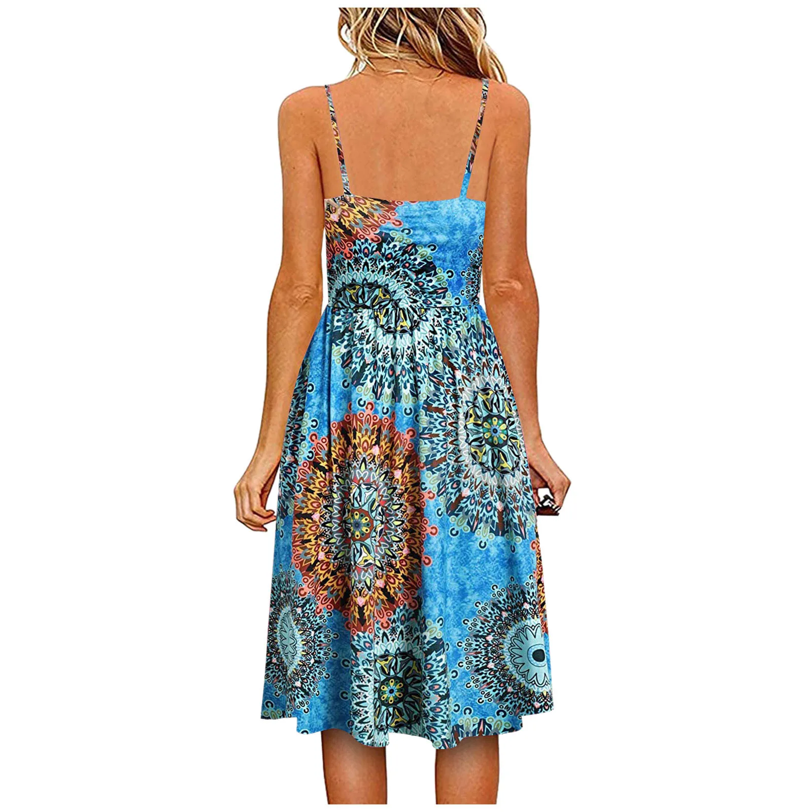 

40# Bohemian Spaghetti strap dress women Vintage Floral Print V-neck Summer dress Elegant holiday Knee-length Dress Vestido