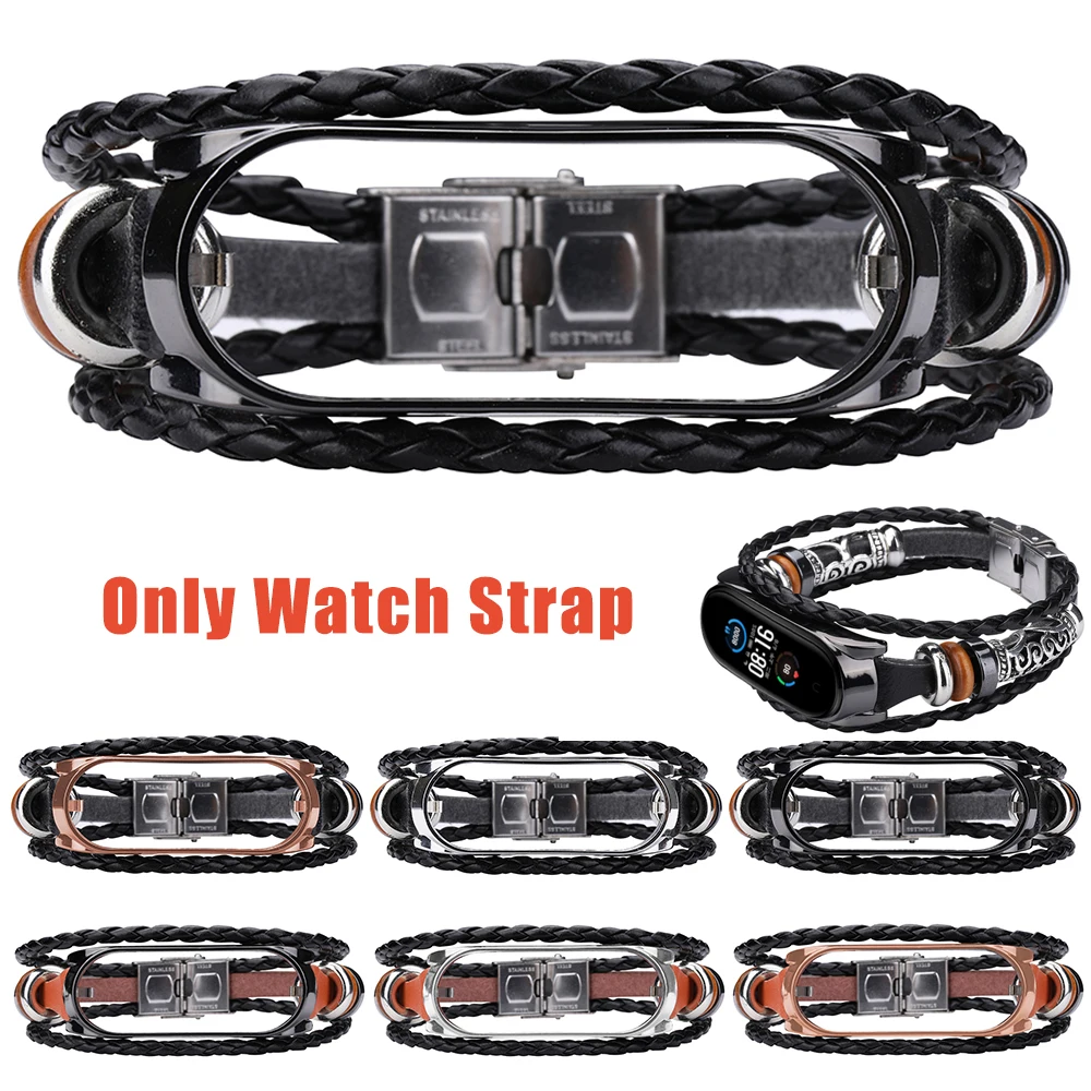 

Vintage Leather Beading Bracelet Strap Weave For Xiaomi Mi 5 / 5 NFC Smart Watch Ethnic Style Wrist Replacement Strap Band