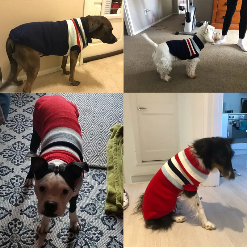 Полосатый вязаный свитер для больших собак зимняя теплая удобная одежда
