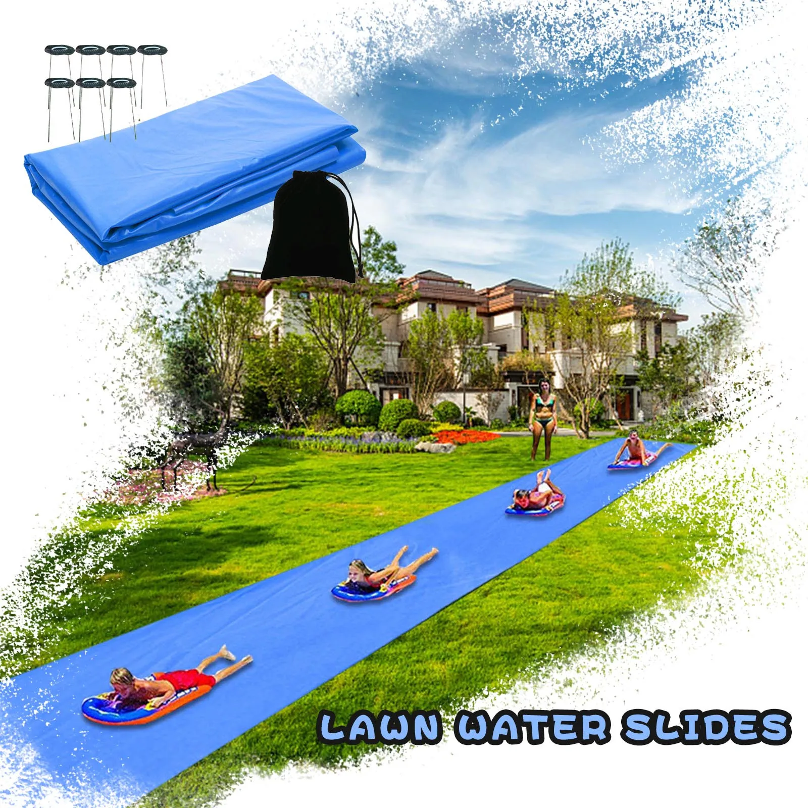 

6x1.5m Double Big Water Slide Lawn Water Slides Pools Surf Water Games Sprinkler Pad Inflatable Surfboard Water Kids Fun C6