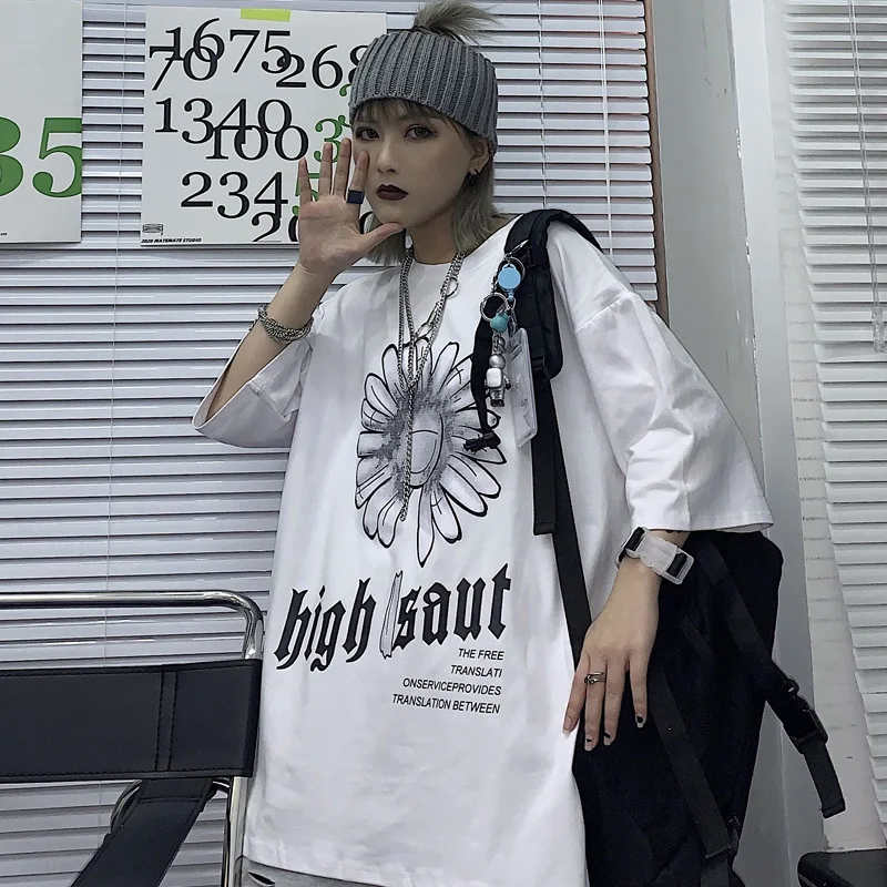 Новинка 2020 женские футболки GOOHOJIO с коротким рукавом и надписью маргаритки крутая