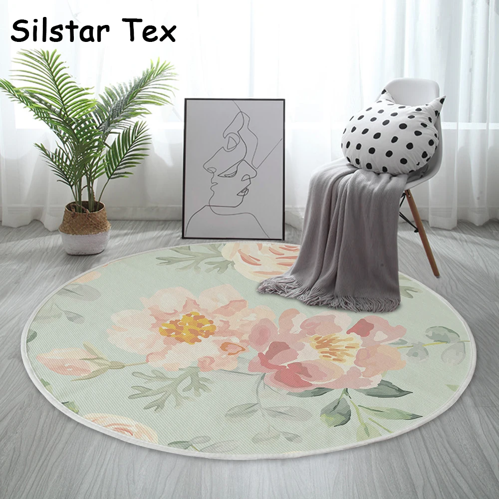 Круглый ковер Silstar Tex с цветочным принтом для девочек хлопковый коврик ванной в