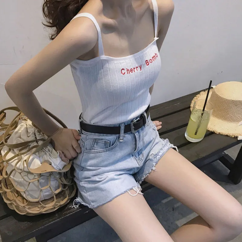 2019 Сексуальная женская летняя модная майка с вышивкой вишни белая рубашка