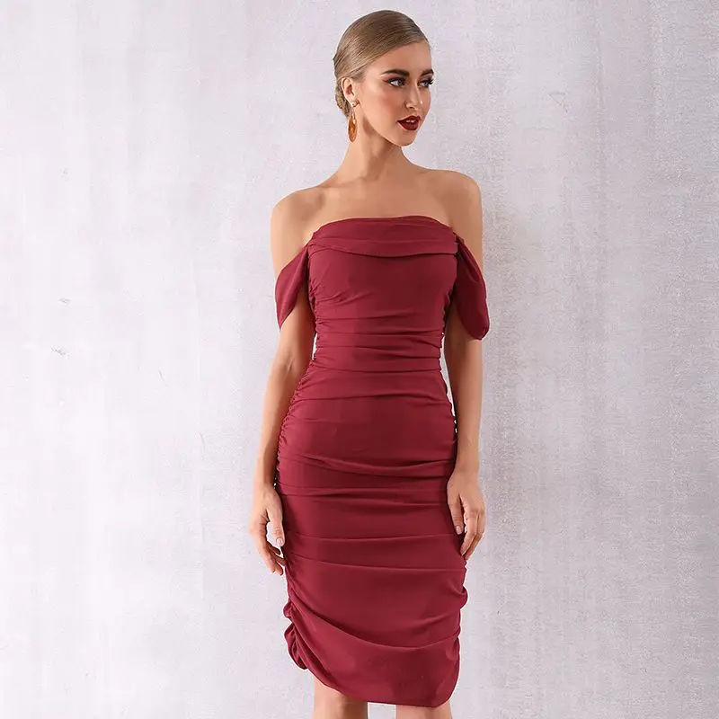 Wine Red Adyce Новое модное женское Клубное платье Vestidos с открытыми плечами вечерние платья знаменитостей сексуальное ДРАПИРОВАННОЕ Кружевное облегающее платье без бретелек - Цвет: Wine Red